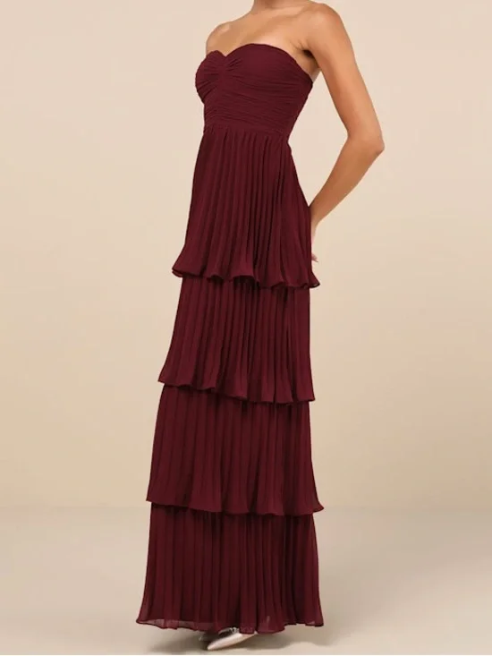 NWT LULU'S Seriously Sensational tiered strapless maxi dress plum - Picture 6 of 11